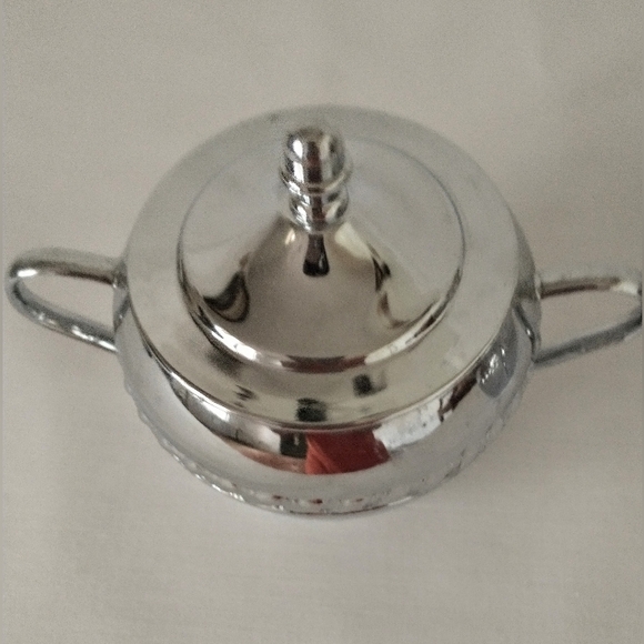 60's Irvinware Mid Century Mod Chrome Sugar Bowl/Lid & Creamer - Picture 4 of 9